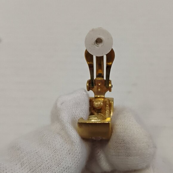 Gently Worn Gold Tone Clip-On Earrings with Rhinestone Accents – Small Size - Picture 10 of 13